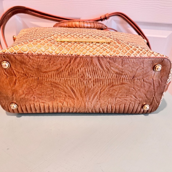 Brahmin Handbag, Tan Leather, Snakeskin Look - Picture 8 of 10